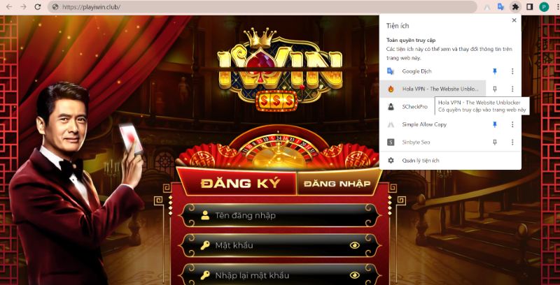 Click vào biểu tượng logo phần mềm Hola