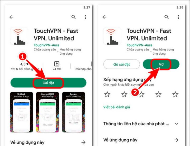 Quy trình tải Touch Vpn trên di động