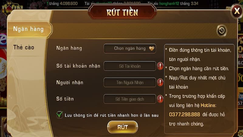 Hướng dẫn rút tiền