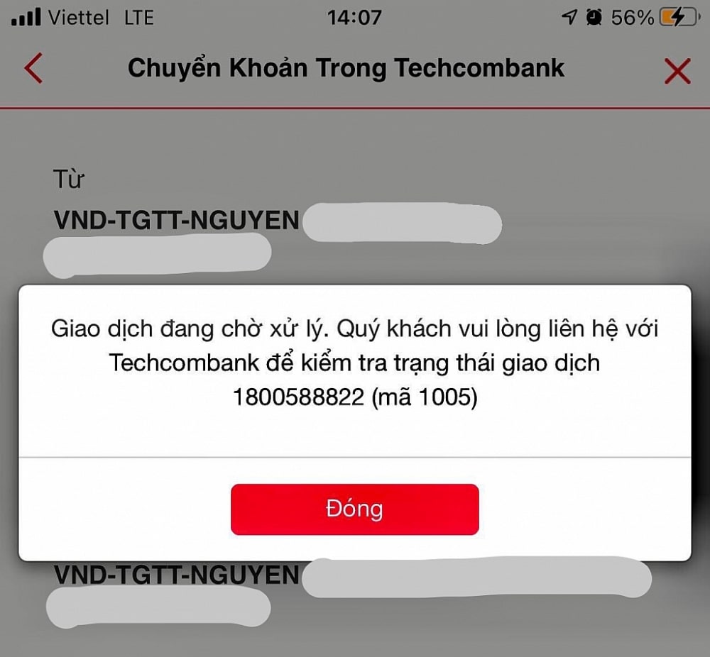 Lỗi giao dịch Techcombank có thể xảy ra xong không thường xuyên