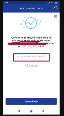 mã giao dịch BIDV sẽ xuất hiện khi anh em hoàn tất chuyển khoản